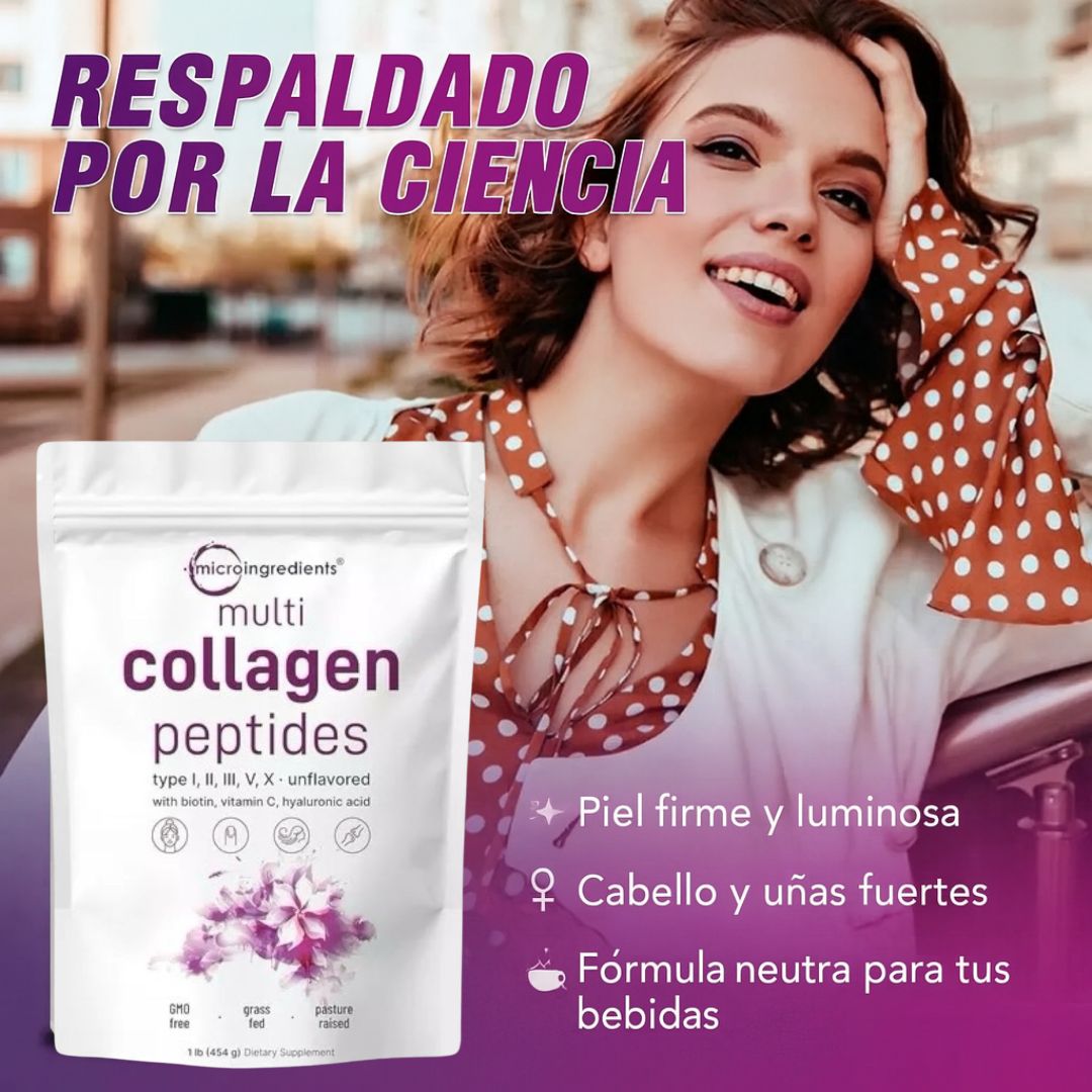 Multi Colágeno Péptidos - 5 tipos de colágeno + vitamina C, biotina y ácido hialurónico.