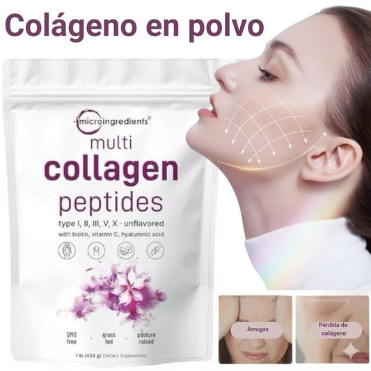 Multi Colágeno Péptidos - 5 tipos de colágeno + vitamina C, biotina y ácido hialurónico.