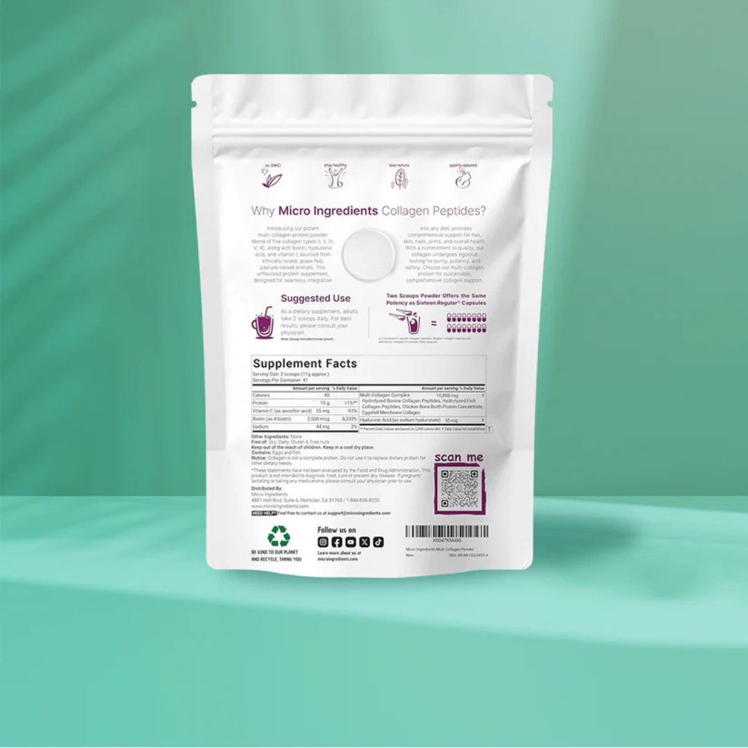 Multi Colágeno Péptidos - 5 tipos de colágeno + vitamina C, biotina y ácido hialurónico.