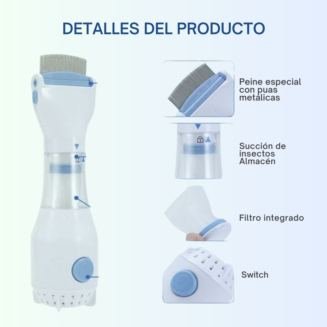 Peine Antipiojos – Tecnología de succión segura y efectiva.